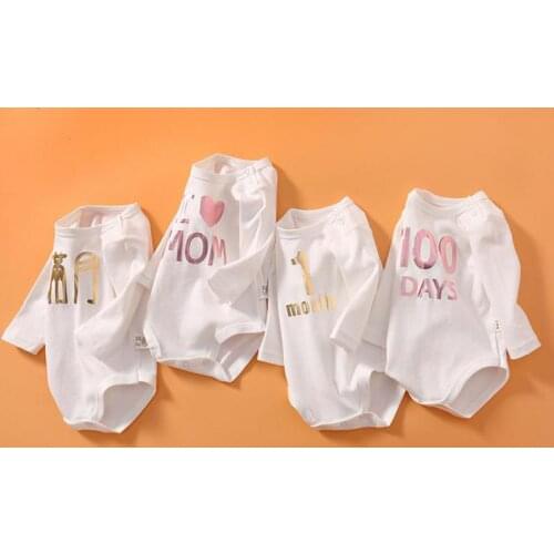 Newborn Baby Boys Clothes 0-24m Infant Bodysuits Spring White Long Sleeve Outfit Pure Cotton Pajamas Autumn O-neck Costume 2021