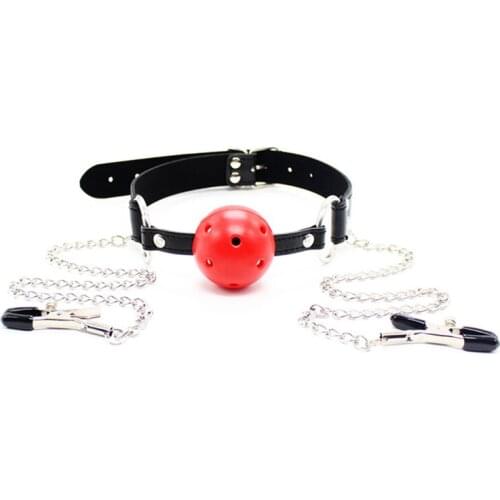 Open Mouth Gag Ball Gag with Nipple Clamps Bondage Restraints Erotic Adult Sex Toys for Woman S&M Fetish Sex Product for Couples