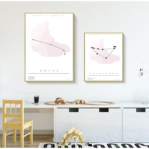 Simple North Europe and Japan small pure and fresh pink abstract line constellation childrens room decorative painting