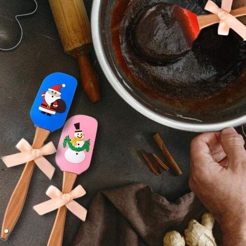 Christmas Creative Silicone Cooking Utensils Wooden Handle Non-Stick Spatula Cream Scraper Christmas Themed Kitchen Cooking