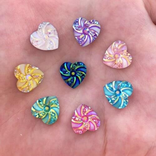 New 80pcs AB Resin 12mm Heart Flatback Cyclone Rhinestone Wedding Buttons Crafts DIY resin ornaments R58*2