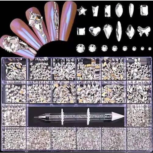 Flatback Glass Stone Mix Shape Strass Crystal Nail Art Rhinestones SS4-SS20 Random Size Round Rhinestones Set For Diy Decoration