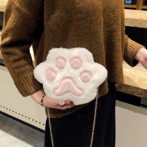 Cartoon Shoulder Bag Women Creative Cat Claw Pattern Plush Messenger Bags Cute Girl Birthday Bear Clutches Woman Chain Bag
