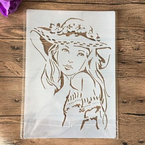 A4 DIY Stencils Wall Painting Scrapbook Coloring Embossing Album Decorative Paper Card Template,wall letter cake Girl beauty