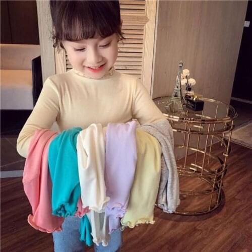 Girls Bottoming Shirt Spring Autumn Clothing 2021 New Childrens Slim Candy Color Long-sleeved T-shirt School Girl Top