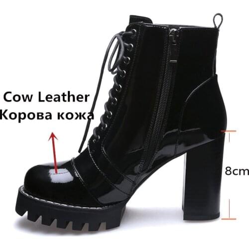 SGESVIER 2020 high quality genuine leather boots women lace up autumn winter ankle boots for women platform high heels boots