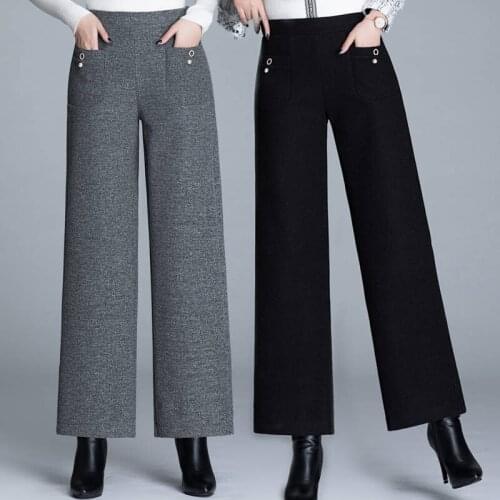 Womens Loose Plus-size Casual Wide-legged Pants with Elastic ribbon womens pants casual pants