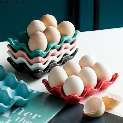 1pcs 6 Grids Egg Holder Ceramic Anti-Slip Egg Box Refrigerator Shockproof Egg Tray Holder Storage Box Home Storage Organization