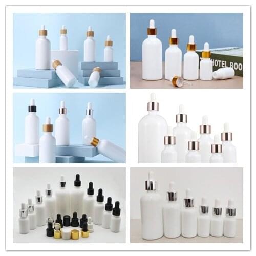10pcs10ML~100ML Essential Oils Dropper Bottle White Porcelain Refillable Serum Cosmetics Glass Dropper Bottle With Mix Lid