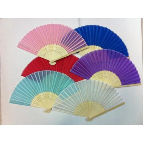 10pcs Plain Color Ladies Chinese Hand Fans Wedding Favors 8.2 inch Small Bamboo Folding Silk Fan Party