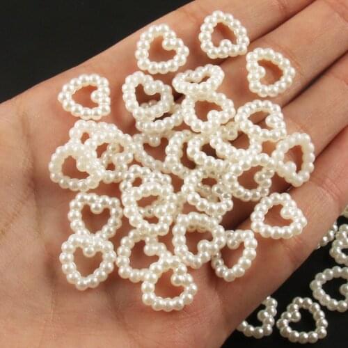 100pcs White Beige Hollow Heart Craft ABS Acrylic Resin Bead Imitation Pearl Flatback Scrapbook Beads For Jewelry Making Finding