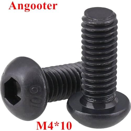 100pcs ISO7380 M4*10 Black Steel 10.9 grade Round Head Screws M4x10 Hex Socket Button Head Cap Screw Screws Bolts