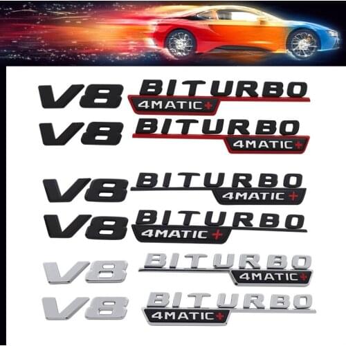 2pcs 3D V8 BITURBO 4MATIC+ car Fender trunk Decal Emblem Badge Sticker for W117 CLA45 W205 C63 W212 E63 W207 W176 A45 156 GLA45
