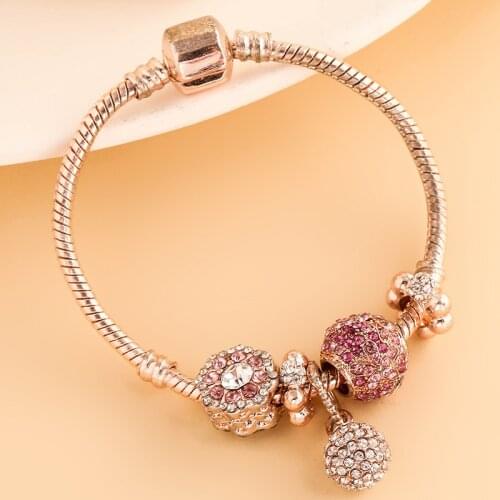 2020 rose gold charms bracelet with crystal trinket bead jewelry making fashion bracelet pendant bangle
