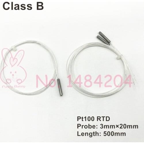 2X pt 100 Temperature Sensor 3mm*20mm B Level RTD Mini Probe 500mm Wire Platinum Resistance -40 C ~ 400 C Degree Class B