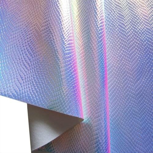 50, 30x134cm Roll Iridescent Holographic Snake Textured Faux Leather Waterproof Surface Synthetic Material BH053