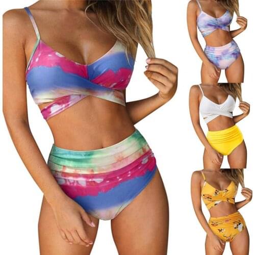50% Hot Sales!!! Summer Swimsuit Tie Dye Print Backless Women Spaghetti Strap Backless Swimwear for Swimming