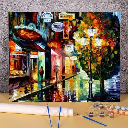 Amsterdam - Night Rain Paint By Numbers Package Acrylic Paints 40*50 Canvas Painting Loft Wall Picture Children Wall Drawing