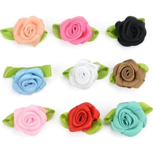 50 PCS 2cm Artificial Silk Mini Rose Flowers Heads Make Satin Ribbon DIY Craft Scrapbooking Applique For Wedding Decoration