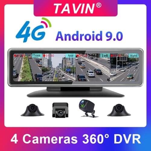 New 11.26 Inch Android 9.0 Car DVR 4G Dash Cam Full HD1080P Video Recorder Registrator GPS WiFi 4 Cameras DVR