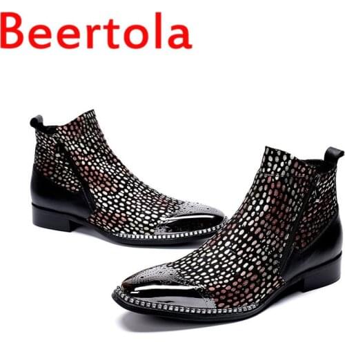 Beertola Breathable Mens Metal Metal Fashion Leather Pointed Toe Botas De Hombre High Quality Double Zipper Boots Male