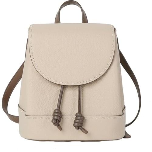 White Sewing Design Womens Backpack 100% Genuine Leather Preppy Schoolbag for Girls Beige High Quality Shoulder Bag Knapsack