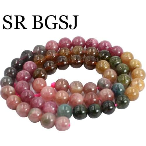 Free Shipping 7mm 5A Round Natural Gems Stone Mixed Tourmaline Spacer Loose Diy Beads 15inch