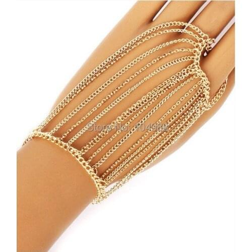 Free Shipping Style HE0025 Women Fashion Gold Colour Muti-layers Chains Bracelet Hand Jewelry 2 colors