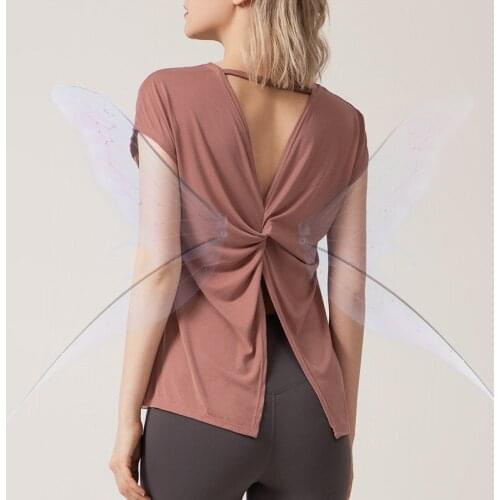 Yoga Blouse Women Loose Quick Dry Running Sports Top Short Sleeve Naked-feel Fabric Workout Elastic Gym Fitness T-shirt