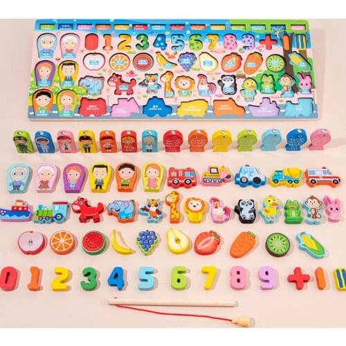 Wooden Number Shape Matching Building Blocks Baby Toys Montessori Busy Board Fishing Educational Toys For Children Kids Math Toy