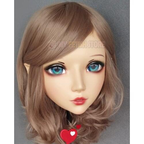 Er-02)Female Sweet Girl Resin Half Head Kigurumi BJD Eyes Crossdress Cosplay Japanese Anime Role Lolita Mask With Fairy Ear