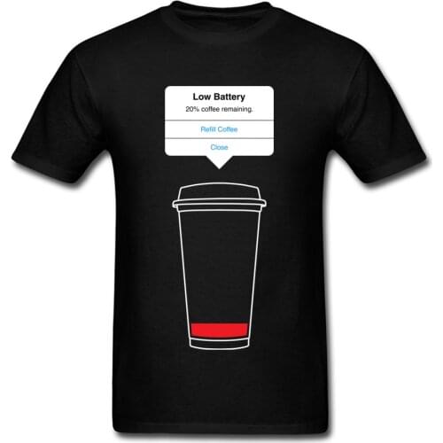 Low Battery Coffee Tshirt Men T Shirt Funny T-shirts Cotton Clothes Father Day Crewneck Faddish Hip Hop Tops Tees Black