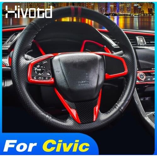 Hivotd Steering Wheel Trim Stickers Cover Front Car Styling ABS Interior Decoration Accessories For Honda Civic 10th 2016-2021