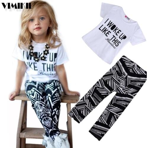 Baby Girls Stripe I Woke Up Like This Toddler Shirt And Pants Outfits Set Girls Clothing Sets Kids Good Quality Suit