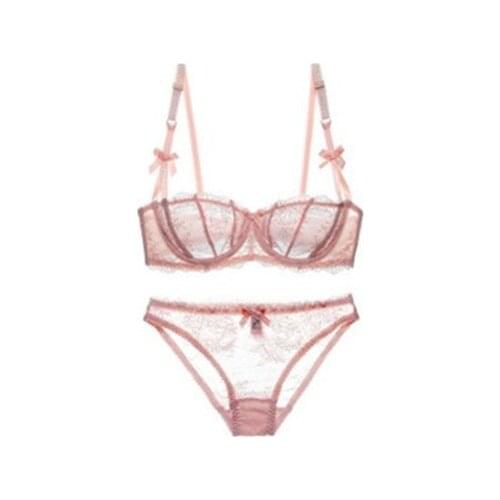 Fashion Girls Bra Set Push Up Lace Ultra Thin Cup Transparent Half Cup Lingerie Set Women Embroidery Underwear Bra & Brief Sets