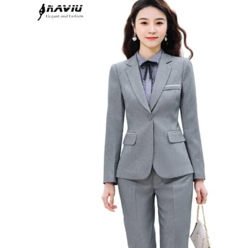 Professional Gray Suits Women Fashion Temperament New Business Formal Slim Blazer And Pants Office Ladies Work Wear
