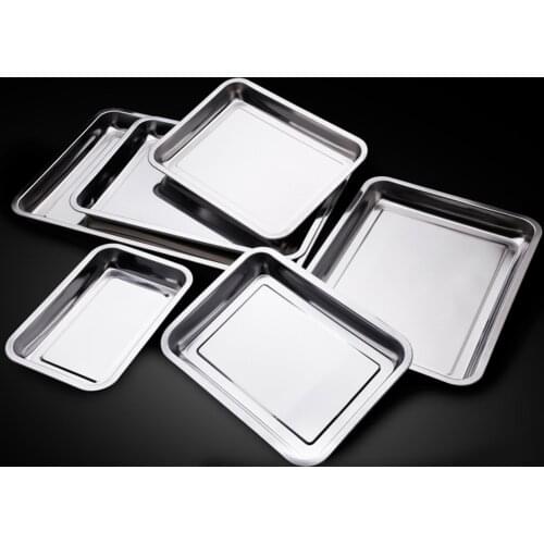 Stainless Steel Storage Trays Square Plate Thickening Pans Rectangular Tray Barbecue BBQ Rice Dishes Kitchen accessories