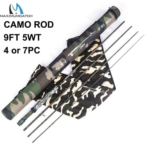 Maximumcatch V-Camo 9FT 5WT Fast Action Fly Rod 10/36T Carbon Fiber 4/7Pieces Fly Fishing Rod & Cordura Tube