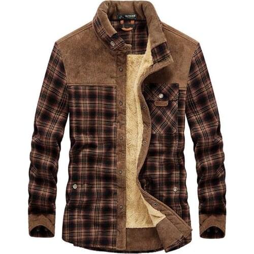 Mcikkny Mens Winter Plaid Shirts Fleece Lined Cotton Coats For Male Size M-4XL Thermal