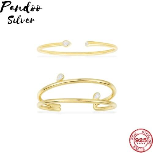 Fashion Charm Sterling Silver Copy 1:1 Copy, Yellow Silver Bangle Double Layer Open Cuff Bracelet Women Jewelry Gift
