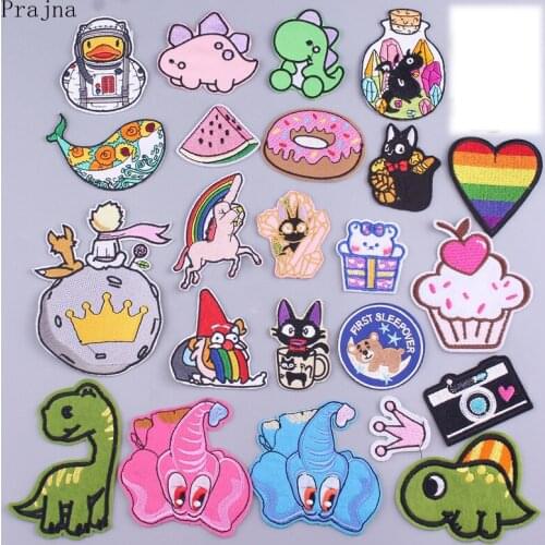 Prajna Cartoon Embroidered Patches For Clothing Kids Baby Iron On Patches Dinosaur Patch Rainbow Pride Patch Cat Badge Appliques