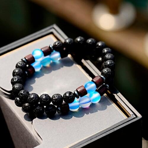 Classical Volcanic Stone Beaded Couple Bracelet Bangles Men Trendy Buddhism Wood Beads Bracelet Fashion Jewelry Drop Shipping