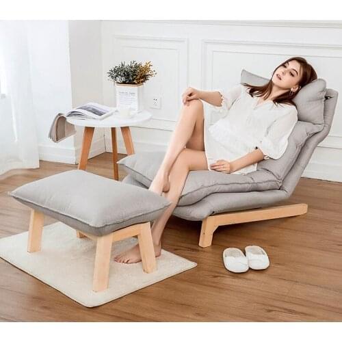 Modern Chaise Lounge Chair and Ottoman Set With Wooden Legs Living Room Furniture Fabric Upholstery Recliner Chair and Footstool