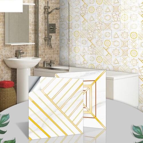 European style tile bathroom wall waterproof sticker kitchen renovation wallpaper Living room deco geometry golden wall stickers