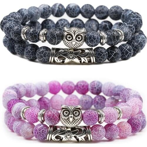 Natural Stone Onyx Beads Alloy Owl Bracelet Men Women Distance Bracelets Energy Bangles Couple Friendship Armband Jewelry Gift