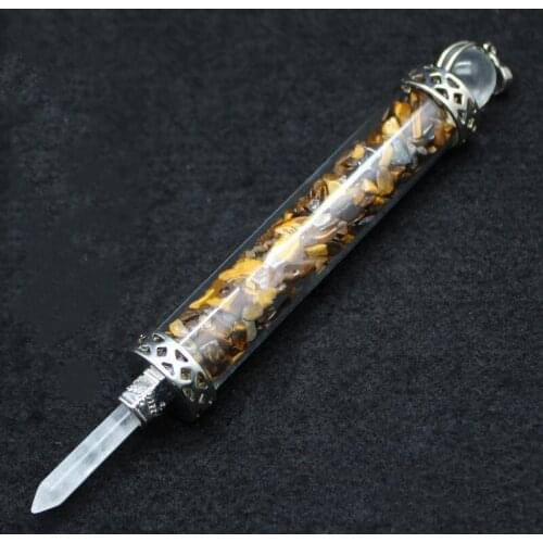 Natural Crystal Crushed Stone Sunstone Scepter Pen-Shaped Amethyst Cylindrical Pendant Jewelry Crafts Tigereye Garnet Gifts