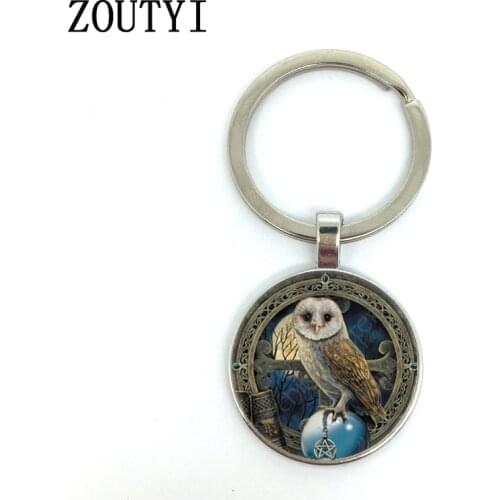 New/hot, vintage wizard owl, male and female keychain quality car pendant, convex glass keychain