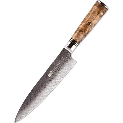 Damascus Chef Knife 8 Inch for Kitchen Japanese AUS10 Steel Fishbone Pattern Real Burl Wooden Handle Cooking Meat Fishing Knives