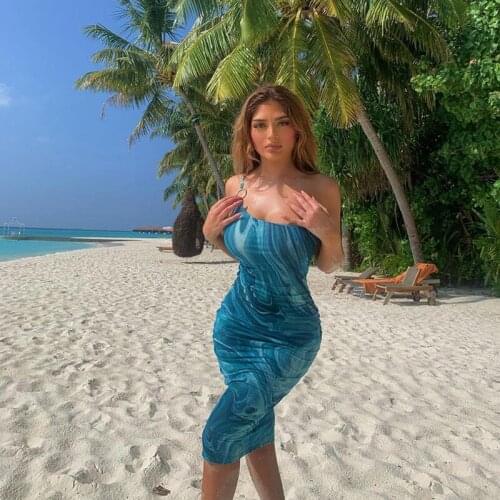 Bodycon Dress Camisole Slash Collar Sexy Low-Cut Self Cultivation Printing Dyeing Summer Dresses For Women 2021