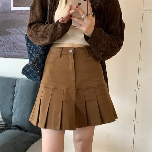 2021 Autumn Sweet Elegant Mini Skirt Women Slim Korean Fashion Pleated Female Skirt High-waisted France Casual Designer Clothing